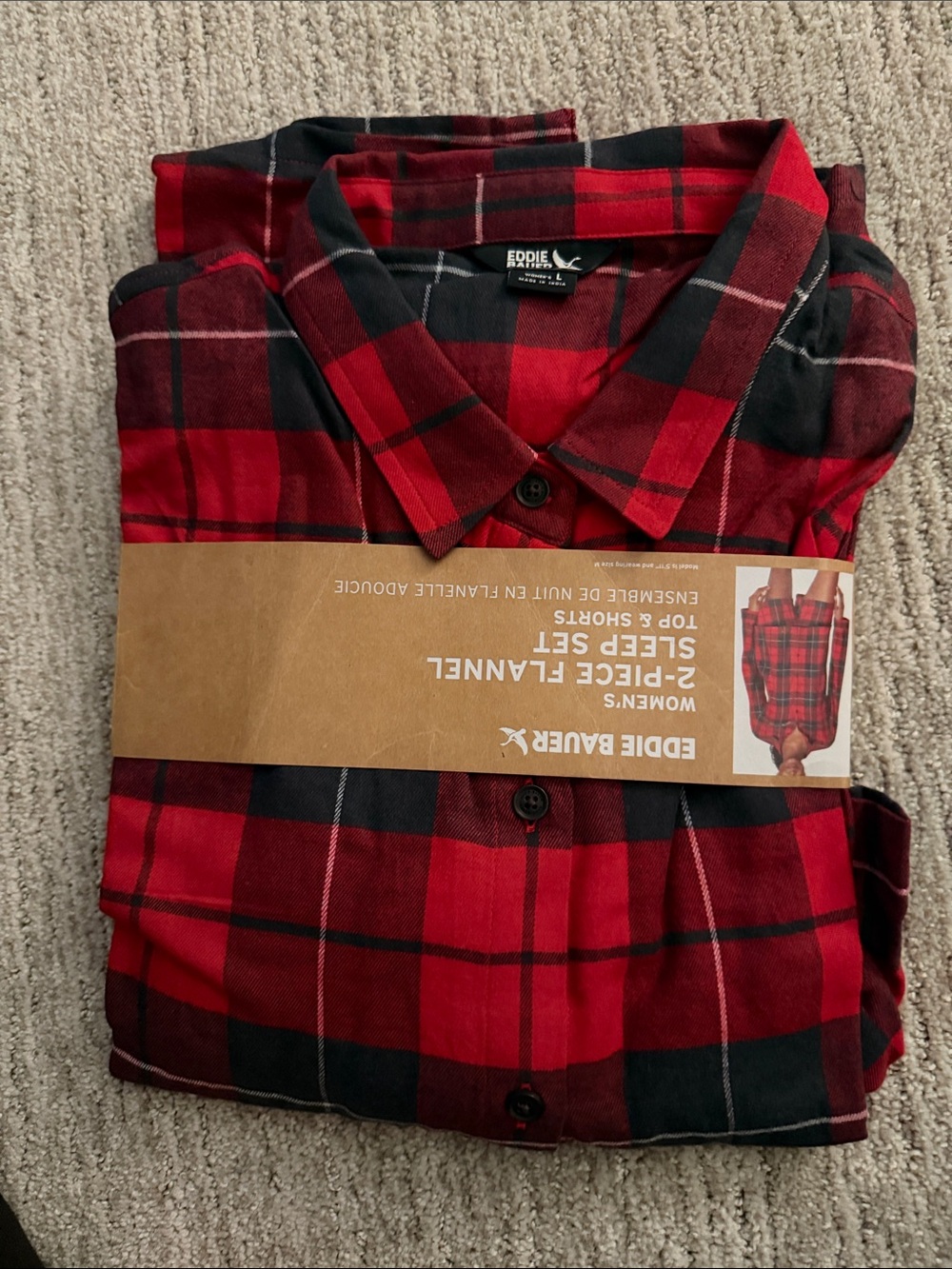 Eddie Bauer Women's Red Plaid Flannel Shirt and Shorts Set